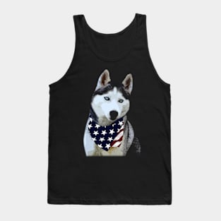 Northern Nobility Husky American Flag Tee for Canine Admirers Tank Top